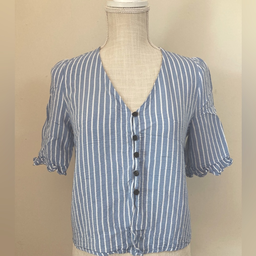 Ruffle edged pinstriped blouse